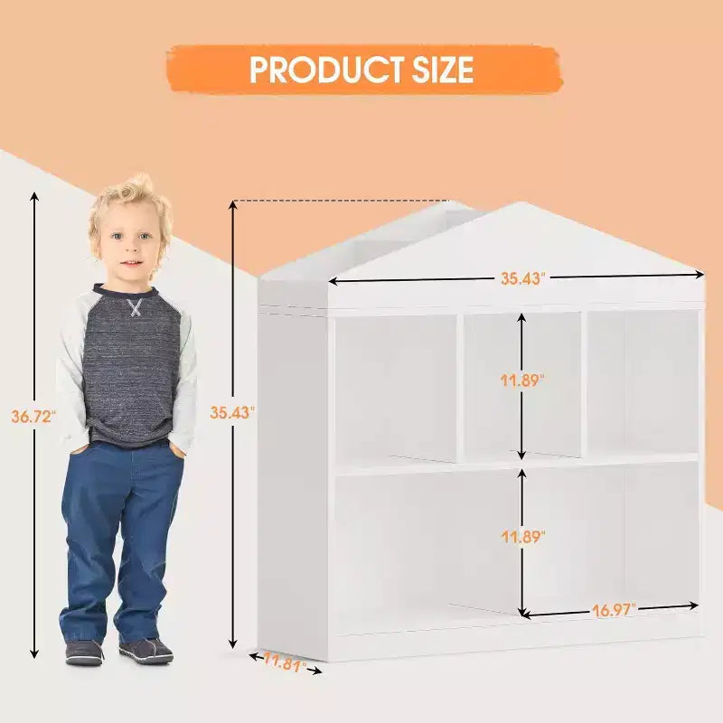 Libreria da tetto a 5 cubi bianca per bambini, utente singolo, 35x35x12 pollici