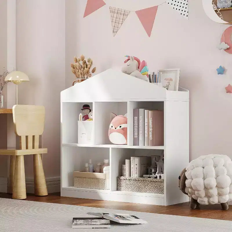 Libreria da tetto a 5 cubi bianca per bambini, utente singolo, 35x35x12 pollici