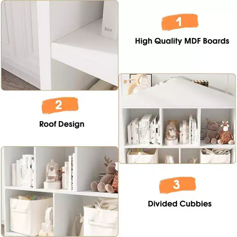 Libreria da tetto a 5 cubi bianca per bambini, utente singolo, 35x35x12 pollici