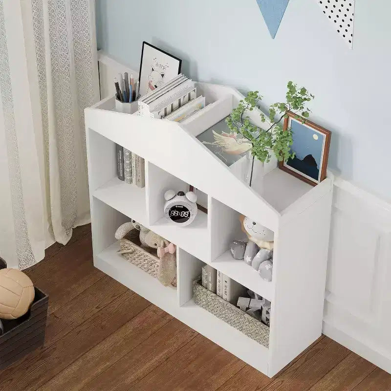 Libreria da tetto a 5 cubi bianca per bambini, utente singolo, 35x35x12 pollici
