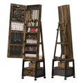 66 Full Length Mirror Jewelry Cabinet, Lockable Standing Armoire Organizer with Storage Drawer, Back Shelf, 360 Swivel Base & Wheels