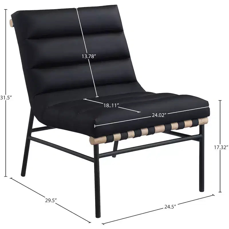 Poltroncina accent senza braccioli in similpelle nera, struttura in metallo verniciato a polvere nero – 1 posto