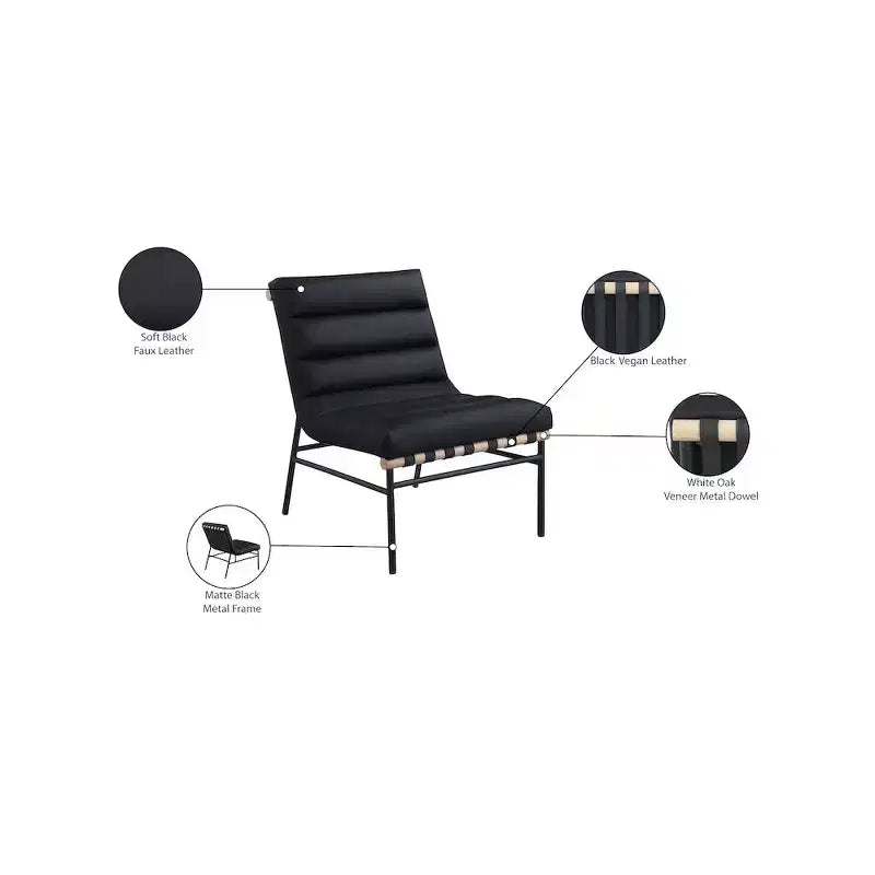 Poltroncina accent senza braccioli in similpelle nera, struttura in metallo verniciato a polvere nero – 1 posto