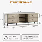 Mobile Porta TV Mid-Century Grigio Rustico con 4 Cassetti, Adatto per TV fino a 70", per Soggiorno da 1-2 Persone