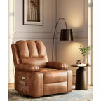 Poltrona reclinabile manuale in similpelle PU beige/marrone/grigia/kaki/retrò, con portabicchieri e tasche laterali, monoposto
