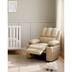 Poltrona reclinabile manuale in similpelle PU beige/marrone/grigia/kaki/retrò, con portabicchieri e tasche laterali, monoposto
