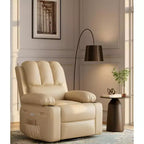 Poltrona reclinabile manuale in similpelle PU beige/marrone/grigia/kaki/retrò, con portabicchieri e tasche laterali, monoposto