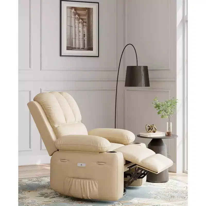 22'' Recliner Chai, Manual PU Leather Recliner with Cup Holders & Side Pockets, Ergonomic Design for Nursery, Living Room, Bedroom