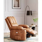 Poltrona reclinabile manuale in similpelle PU beige/marrone/grigia/kaki/retrò, con portabicchieri e tasche laterali, monoposto
