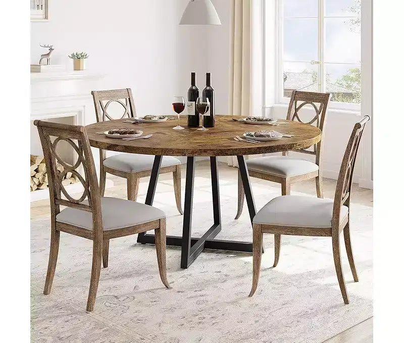 COZONY 47 Industrial Round Dining Table for 4, Rustic Brown Wooden Top with Metal Base, Modern Kitchen & Dining Room Table, No Chairs