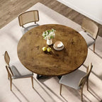 Tavolo da pranzo rotondo grigio per 4 persone, piano in MDF da 119 cm con base a croce in metallo nero