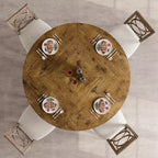 Tavolo da pranzo rotondo grigio per 4 persone, piano in MDF da 119 cm con base a croce in metallo nero