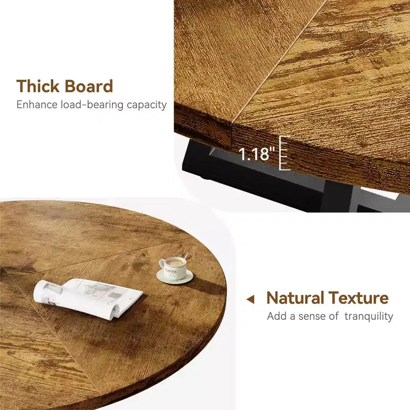 Tavolo da pranzo rotondo grigio per 4 persone, piano in MDF da 119 cm con base a croce in metallo nero