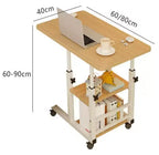 Tavolino da letto in legno marrone regolabile in altezza con ruote e cassetto, per 1 persona