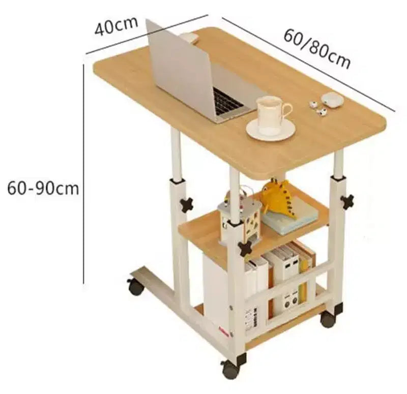Tavolino da letto in legno marrone regolabile in altezza con ruote e cassetto, per 1 persona