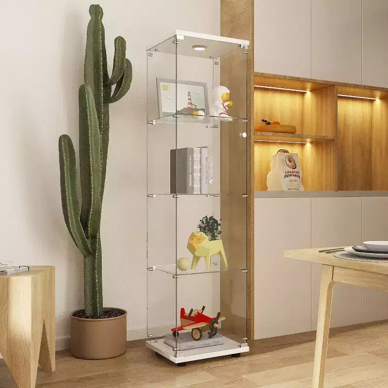 Mobiletto da terra in vetro temperato bianco con LED a cambio colore, rotelle bloccabili – Montaggio da 1 persona