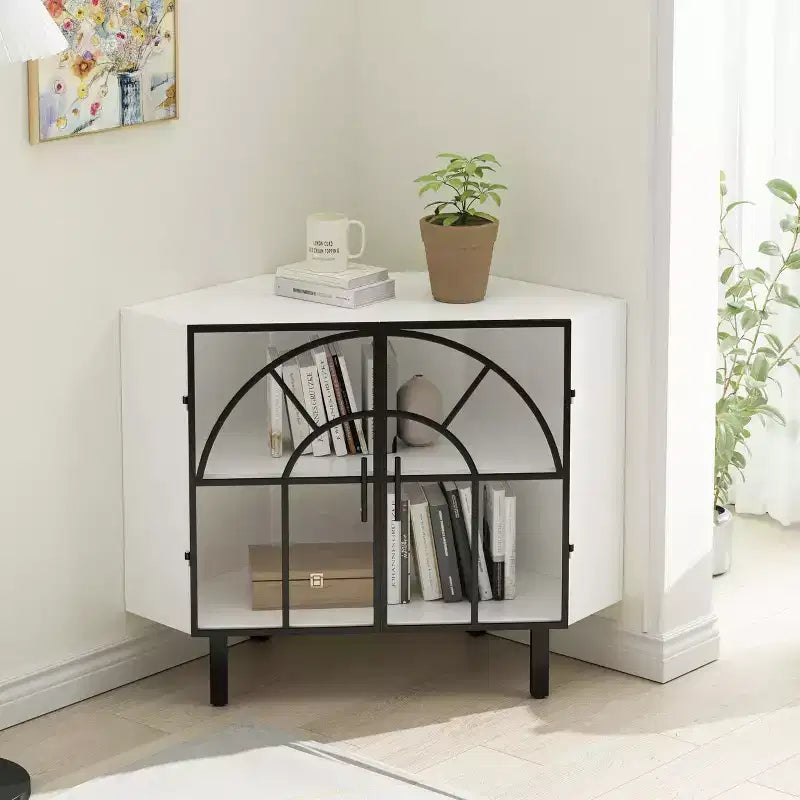 TROPOW White Corner Cabinet,Glass Display Curio Cabinet,Corner Bookshelf Home Bar Furniture for Living Room Bedroom Office Hallway Study,White