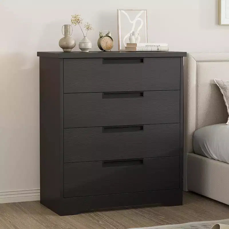 Modern 4 Drawer Dresser with Embedded Handles, Smooth Gliding Drawers & Anti-Tip Design, Wooden Storage Chest for Nursery, Bedroom, Living Room