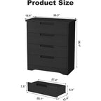 Cassettiera Nera a 4 Cassetti con Maniglie Integrate, Mobile Contenitore in Legno MDF