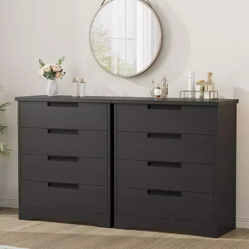 Cassettiera Nera a 4 Cassetti con Maniglie Integrate, Mobile Contenitore in Legno MDF