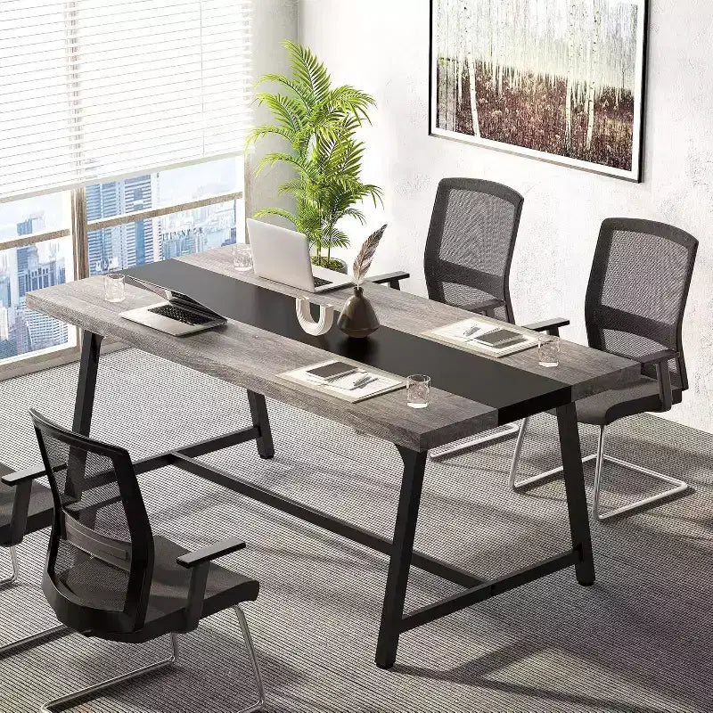 Marrone / Marrone+Nero / Grigio / Grigio+Nero / Bianco – Scrivania direzionale moderna grande, 3-4 posti