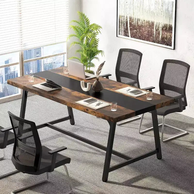Marrone / Marrone+Nero / Grigio / Grigio+Nero / Bianco – Scrivania direzionale moderna grande, 3-4 posti