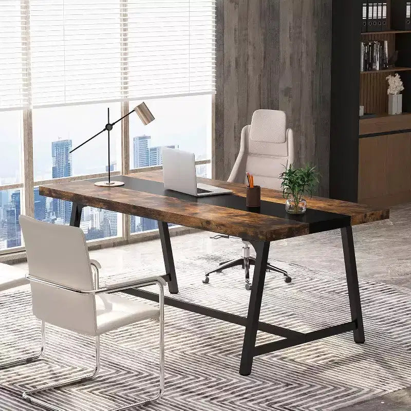 Okak Modern Large Executive Desk Office Computer Desk with Thick Metal Frame,Spacious Business Conference Table for Office,Studio