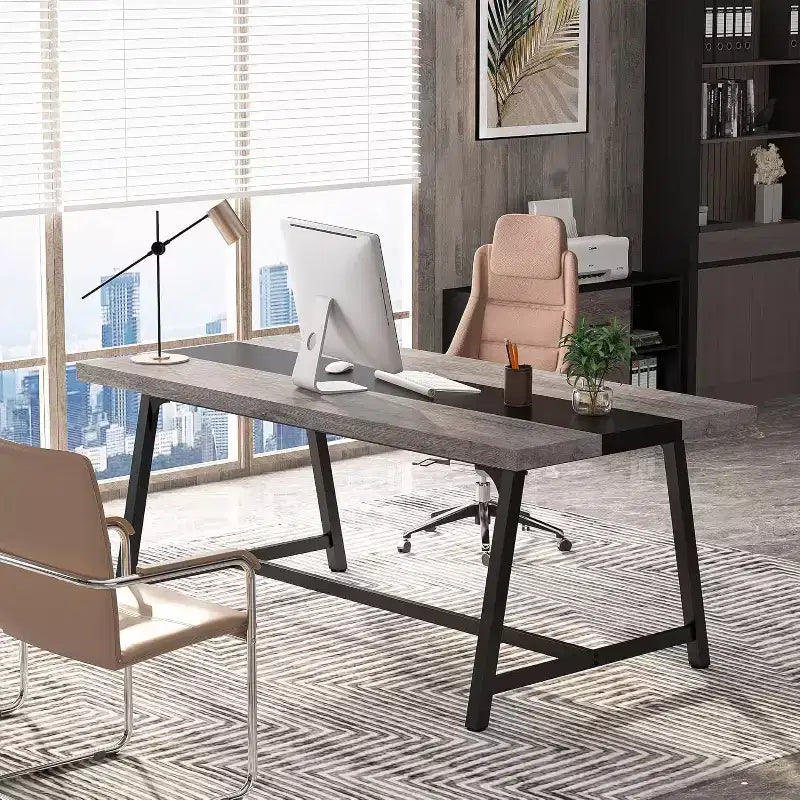 Marrone / Marrone+Nero / Grigio / Grigio+Nero / Bianco – Scrivania direzionale moderna grande, 3-4 posti