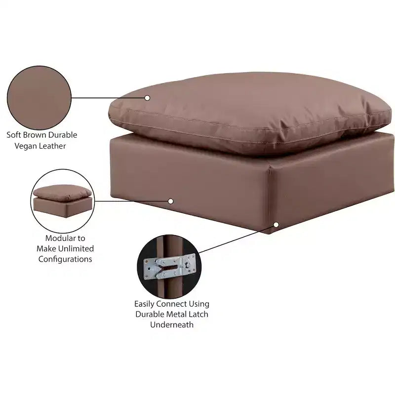 Pouf quadrato in pelle vegana nera, gambe color espresso – Posti a sedere: 1