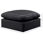 Pouf quadrato in pelle vegana nera, gambe color espresso – Posti a sedere: 1