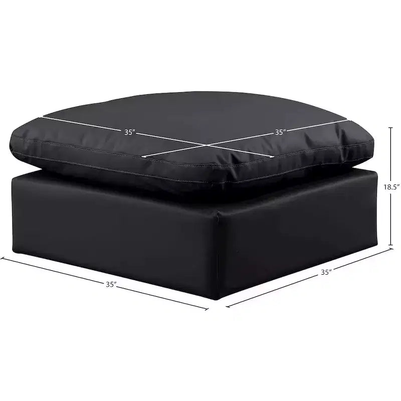 Pouf quadrato in pelle vegana nera, gambe color espresso – Posti a sedere: 1