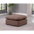 Pouf quadrato in pelle vegana nera, gambe color espresso – Posti a sedere: 1