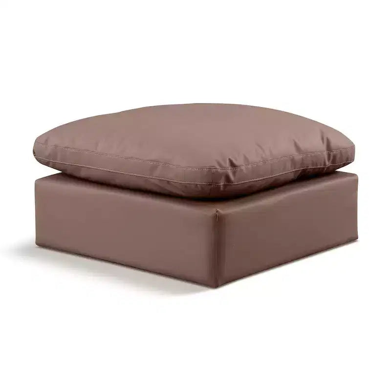 Pouf quadrato in pelle vegana nera, gambe color espresso – Posti a sedere: 1