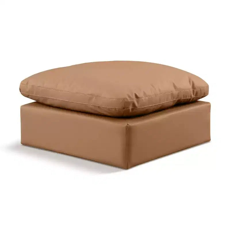 Pouf quadrato in pelle vegana nera, gambe color espresso – Posti a sedere: 1