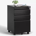 VIYET 14.69 3-Drawer Mobile File Cabinet with Lock, Fully Assembled Black Metal Filing Cabinet for Home Office, Fits Letter/Legal/A4