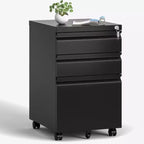 VIYET 14.69 3-Drawer Mobile File Cabinet with Lock, Fully Assembled Black Metal Filing Cabinet for Home Office, Fits Letter/Legal/A4