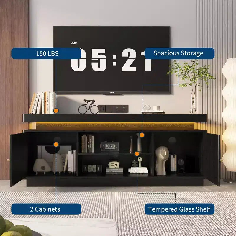 Mobile Porta TV 63" – Nero / Noce, Stile Moderno, Adatto per TV fino a 65"