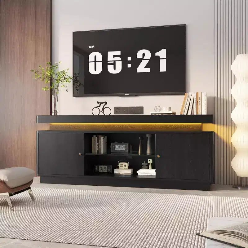 Mobile Porta TV 63" – Nero / Noce, Stile Moderno, Adatto per TV fino a 65"