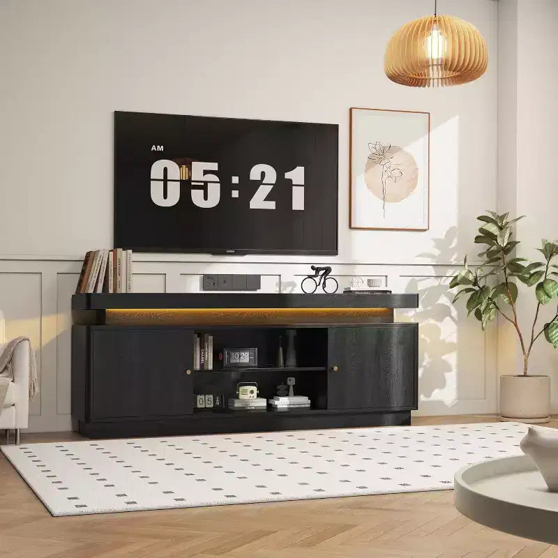 Mobile Porta TV 63" – Nero / Noce, Stile Moderno, Adatto per TV fino a 65"