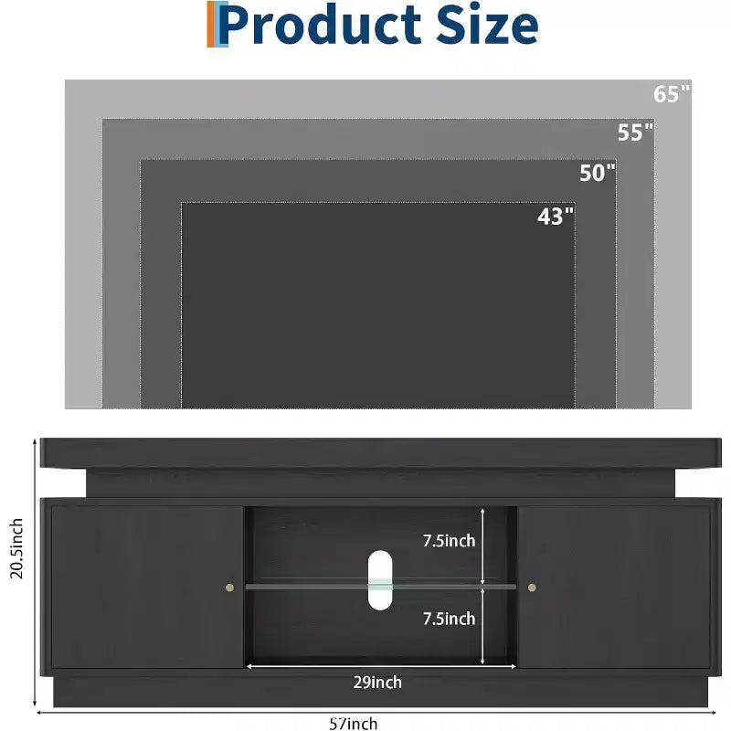 Mobile Porta TV 63" – Nero / Noce, Stile Moderno, Adatto per TV fino a 65"