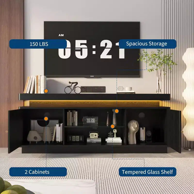 Mobile Porta TV 63" – Nero / Noce, Stile Moderno, Adatto per TV fino a 65"