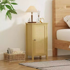 Comodino con anta in rattan nero/beige, comodino singolo con armadietto contenitore