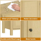Comodino con anta in rattan nero/beige, comodino singolo con armadietto contenitore