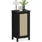 Comodino con anta in rattan nero/beige, comodino singolo con armadietto contenitore