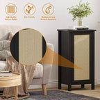 Comodino con anta in rattan nero/beige, comodino singolo con armadietto contenitore