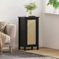 Farmhouse Nightstand with Rattan Door, Black Accent End Table with Storage - Compact Modern Bedside Table for Bedroom, Living Room, Office