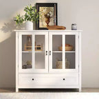 TUYOHW Sideboard Buffet Cabinet,Console Table with Glass Doors,Metal Bell Handles,Adjustable Shelf,1 Drawer,Sideboard for Living Room,Kitchen