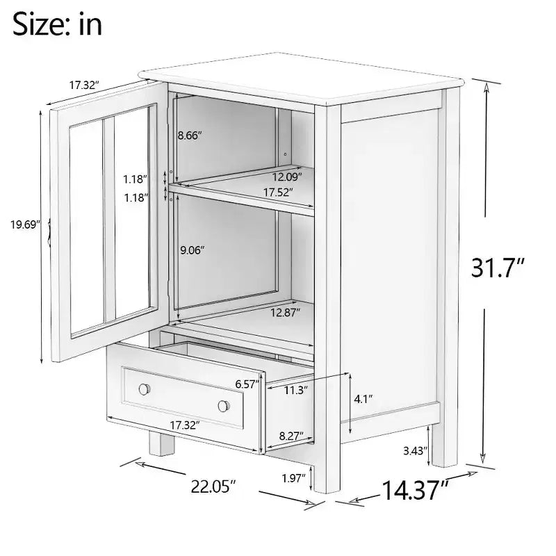 Credenza con ante in vetro e maniglia a campana, 1-2 ante, colore bianco