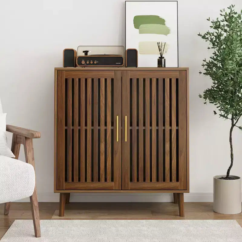 TUYOHW Farmhouse Sideboard Buffet Cabinet,Walnut Storage Cabinet with Louvered Doors,Adjustable Shelves,Coffee Bar Cabinet for Kitchen,Dining Room