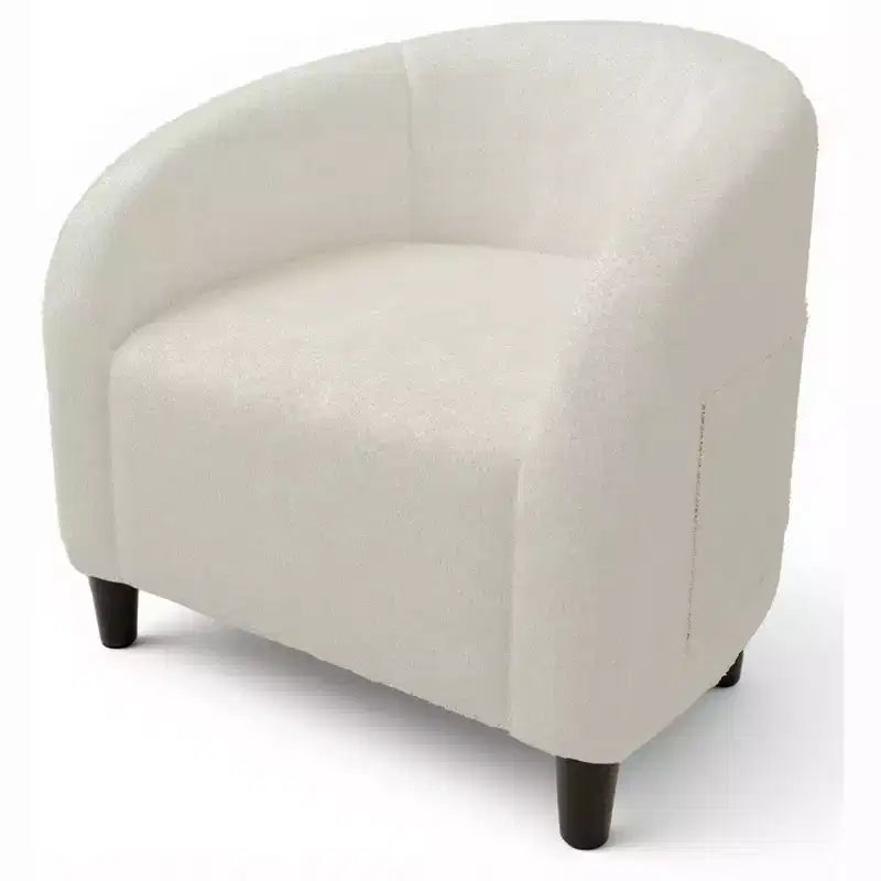 Poltrona a barilotto in tessuto bouclé nei colori nero/grigio scuro/bianco/giallo, con seduta singola